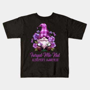 Forget Me Not Purple Alzheimer's Awareness Gnome Flower Kids T-Shirt